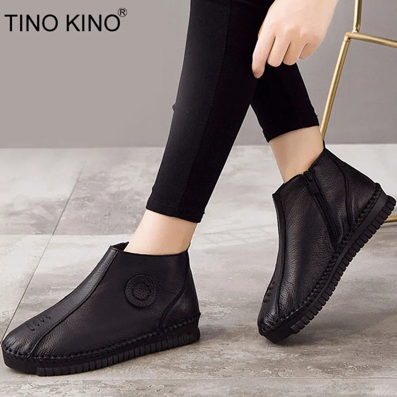 

TINO KINO Women's Genuine Leather Autumn Winter Ankle Boots Ladies Handmade Zip Mother Shoes Female Fashion Footwear Plus Size