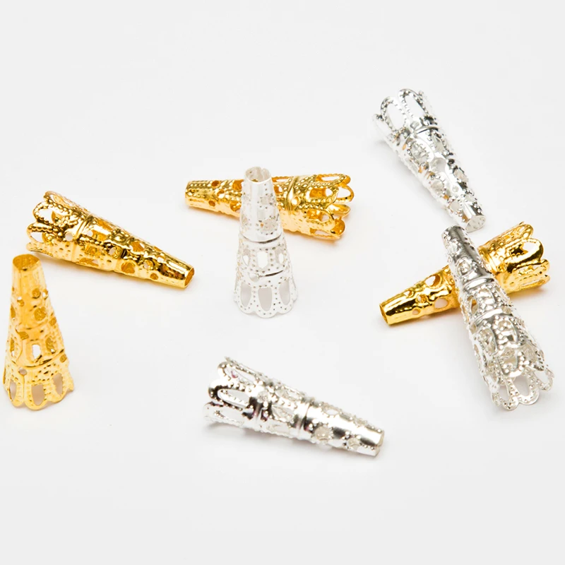 

100pcs/lot Zinc Alloy Silver plated color Cone Bead Caps Fit Jewelry Findings Making Big End Caps 23*8mm, hole is 3mm