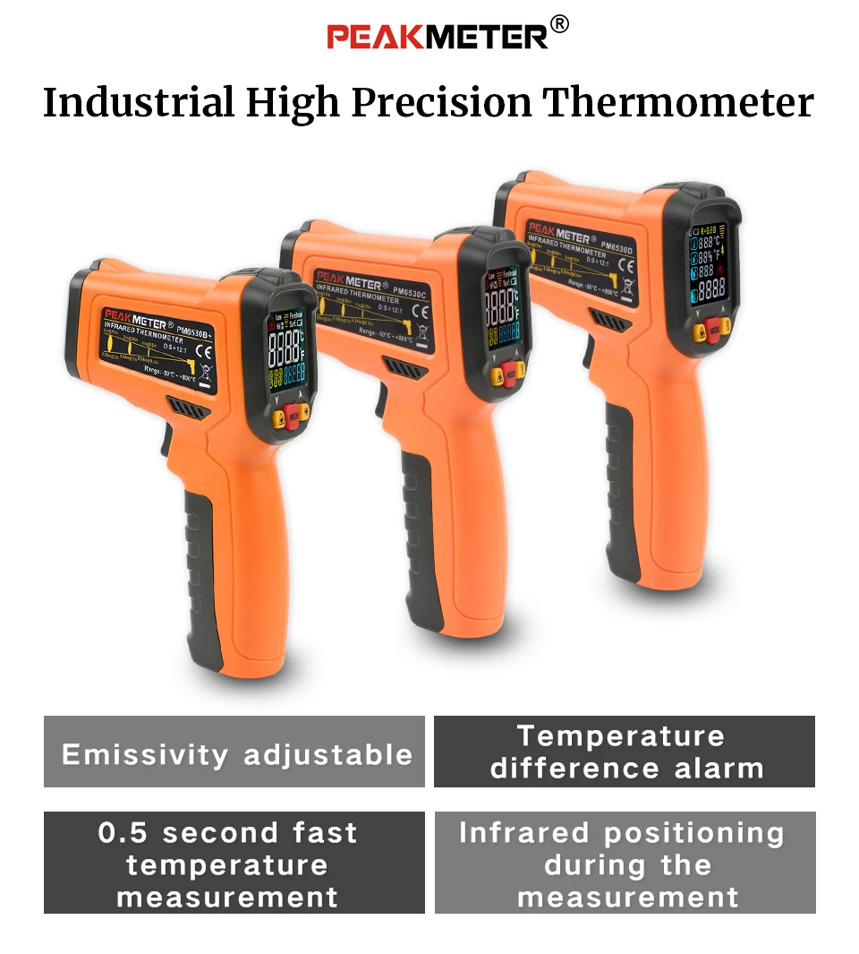 PEAKMETER PM6530B+/C/D ЖК-дисплей лазерный инфракрасный термометр-50~ 800 с влажностью и точкой росы IRT K-type окружающий УФ-светильник