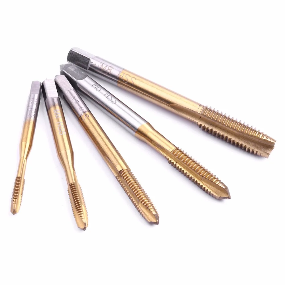 5Pcs Spiral Pointed Tap Set M3 M4 M5 M6 M8 High Speed Steel Metal