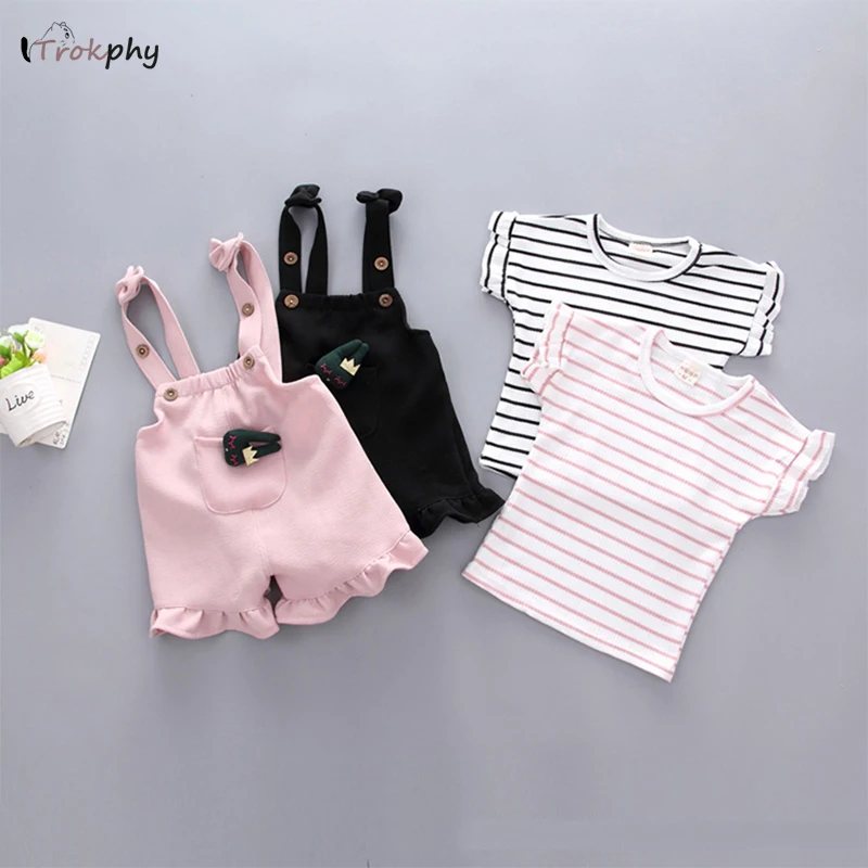 

Cute Infant Baby Girl Summer Clothing Striped Top Strap Shorts Set for Newborn Baby Girls Kawaii Clothes 2pcs Outfits Cool Sets