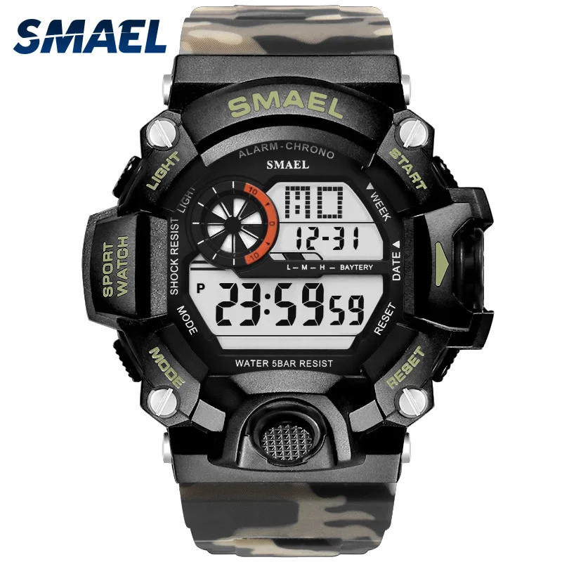 Мужские часы 50 м водостойкие SMAEL Top S Shock Watch светодиодный спортивные часы камуфляжные часы Band 1385C цифровые наручные часы Военные