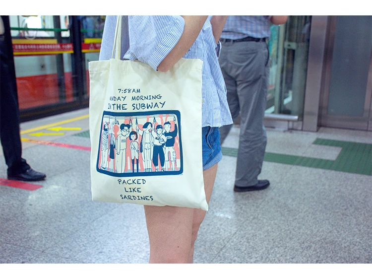 Letter Cartoon Printing Shoulder Recycle Bags Japanese Canvas Joker Casual Handbag Girl Student Portable Foldable Shopping Bag03