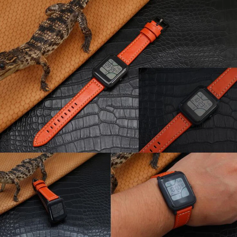 Кожаный браслет AMAZFEEL 20 мм для оригинальных умных часов Xiaomi Huami Amazfit Bip BIT PACE фитнес