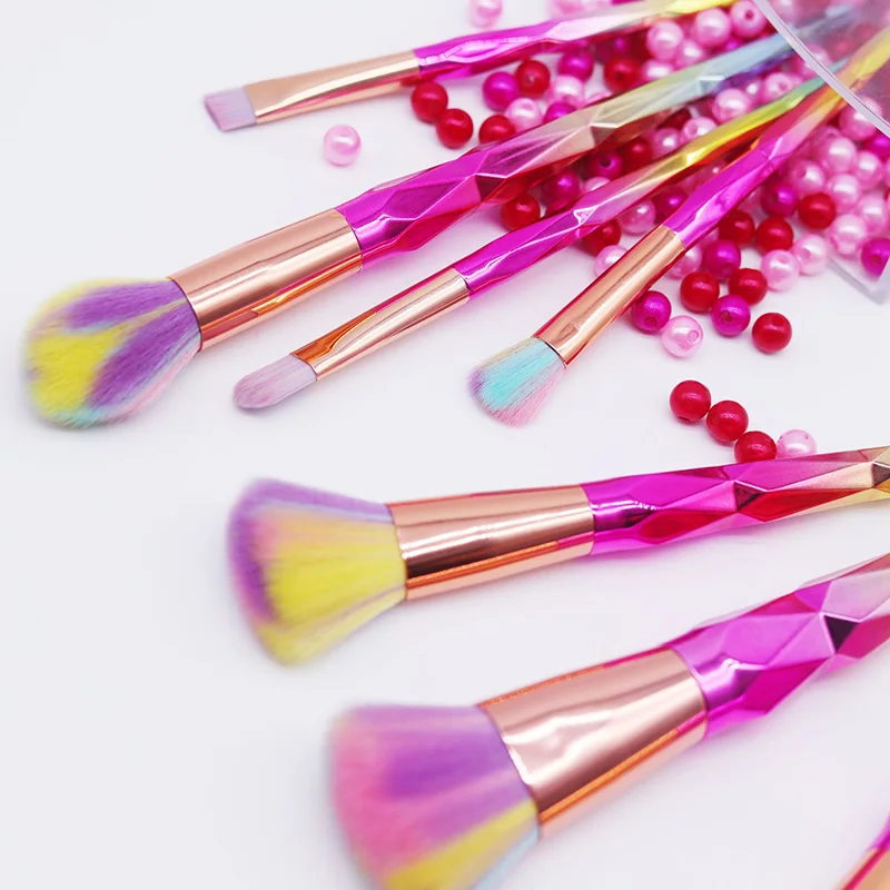AiceBeu 7Pcs Rainbow Glitter Diamond Handle Makeup Brushes Set Powder