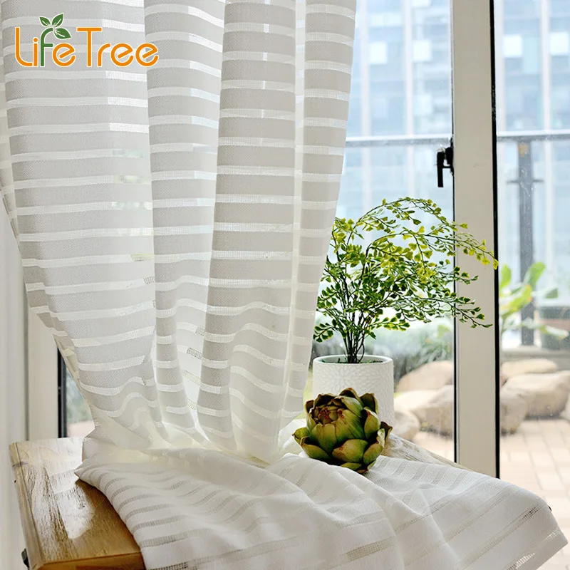

Stripe White Tulle Curtains for Bedroom Window Sheer in Living Room Custom Made