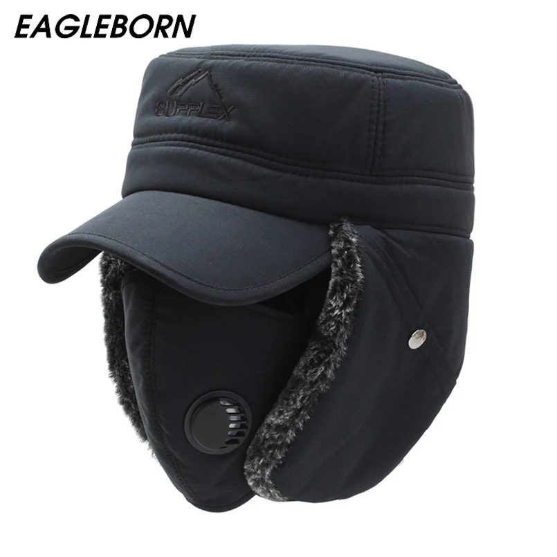 

EAGLEBORN Balaclava Earflap Bomber Hats Caps Scarf Men Women Russian Trapper Hat Trooper Earflap Snow Ski Hat Cap With Scarve