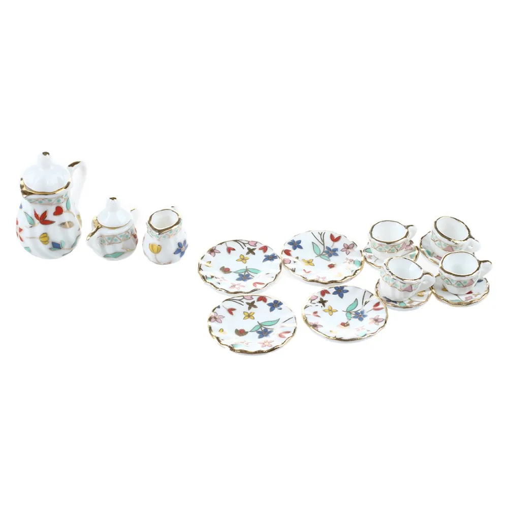 15 шт Миниатюрный Кукольный домик Фарфоровая столовая посуда Чай набор посуды чашка тарелка цветной принт с цветочным рисунком DIY