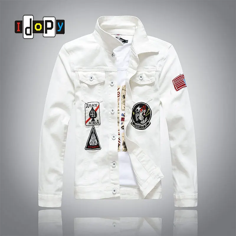 Men's Casual White Denim Jacket Slim Jeans Jacket Fashion