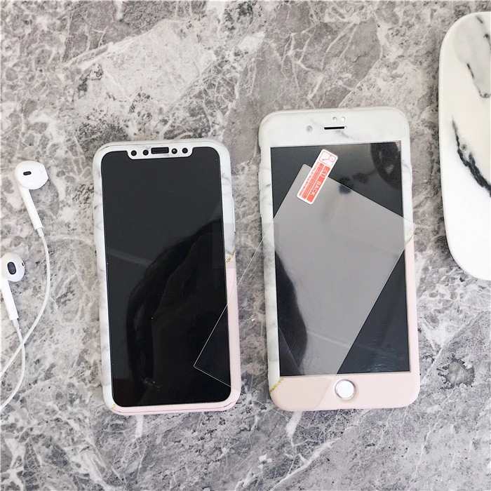 Защитный чехол QINUO на 360 градусов для iPhone 11 Pro Max X XR XS 7 8 6 6s Plus 5 5S SE с мраморным