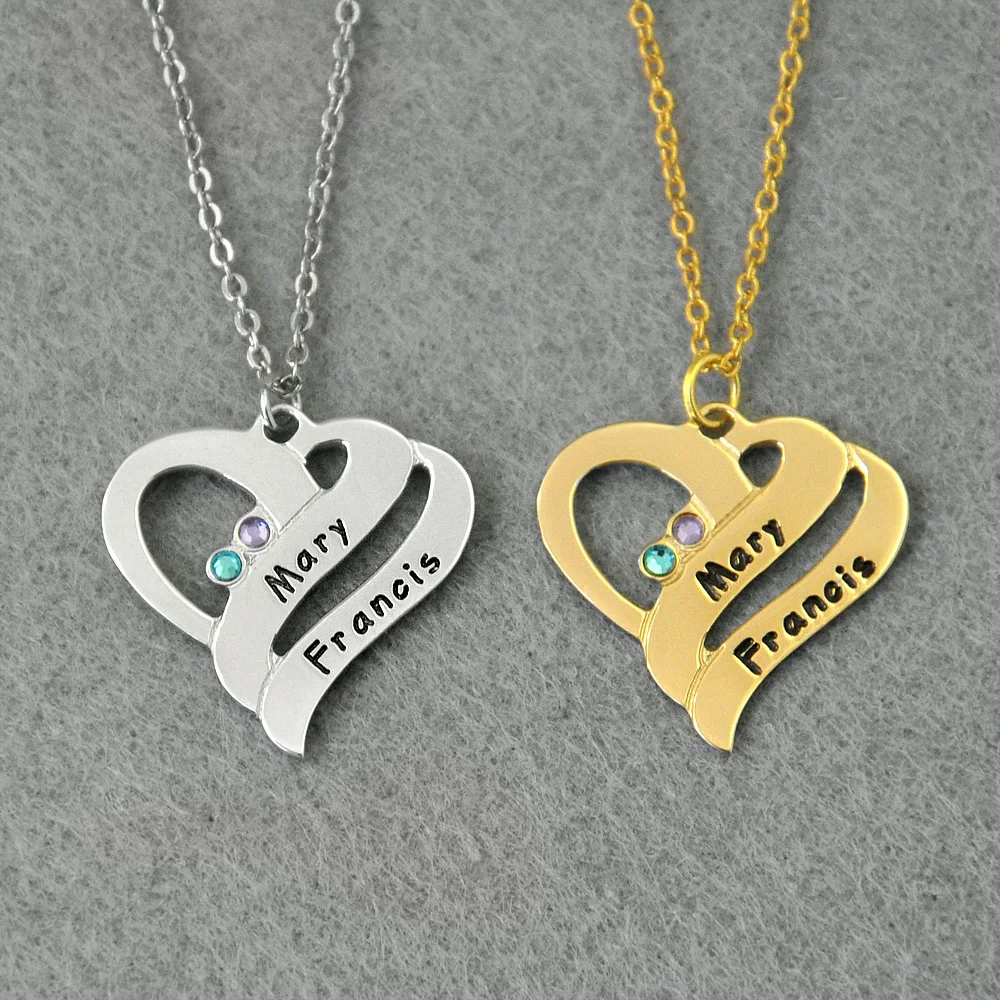 Customized Names Heart Necklace, Custom Made with any Name, Birthstones