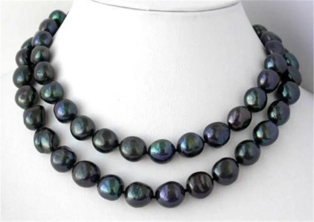 

FREE SHIPPING>@@> Hot sale new Style >>>>>Long 48 Inches 9-10mm nature baroque black freshwater pearl necklace AAA