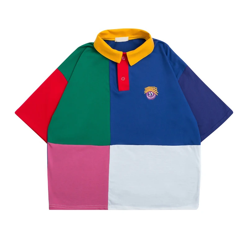 

2019 Fashion Design Color Block Women Summer Tshirts Ladies Loose Cotton T-shirt Cartoon Embroidery Short Sleeve Female Tee Top