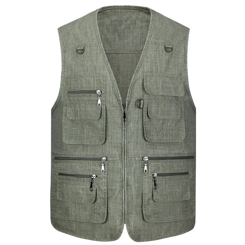 new arrivla fashion casual Multi Pocket Vest Slub Cotton men autumn
