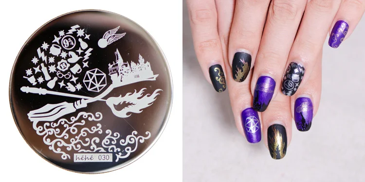 

HEHE 2016 New Stamping Plate hehe30 Magic Castle Flying Broom Nail Art Stamp Template Image Transfer Stamp Tool+Free shipping