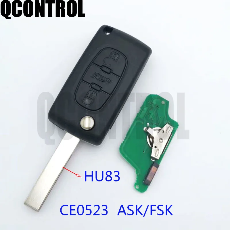 QCONTROL дистанционный Автомобильный ключ 3 кнопки для PEUGEOT 807 407 308 307 207 CC SW Expert Partner CE0523 ASK/FSK, HU83 Blade