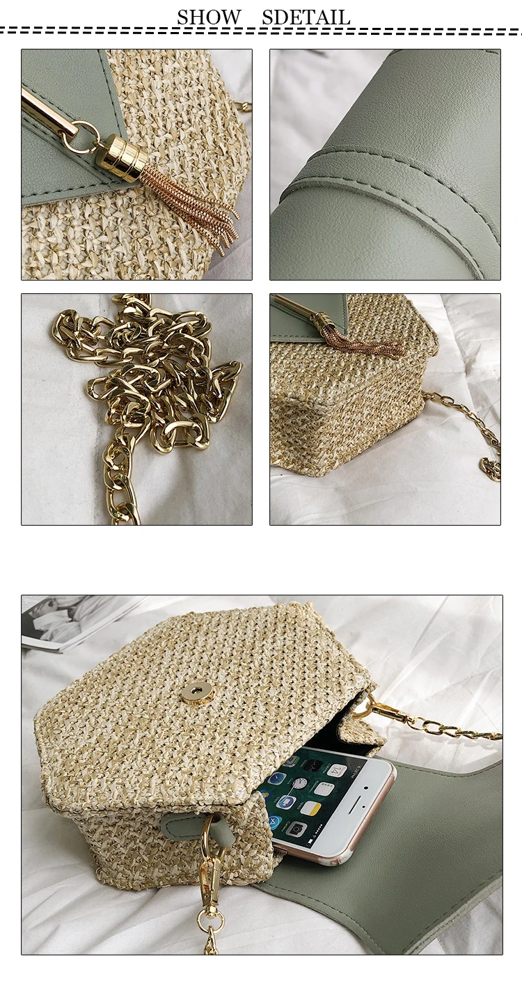 Женская летняя сумка из ротанга, шестигранная соломенная сумка, ручная работа, тканая пляжная сумка в богемном стиле, новинка, модная сумка