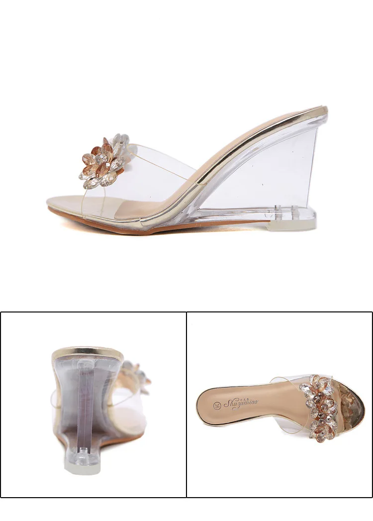 YEELOCA/Новинка года; модные женские шлепанцы; прозрачные пикантные сандалии с круглым носком; обувь для вечеринок на каблуке с открытым носком; женские туфли-лодочки со стразами