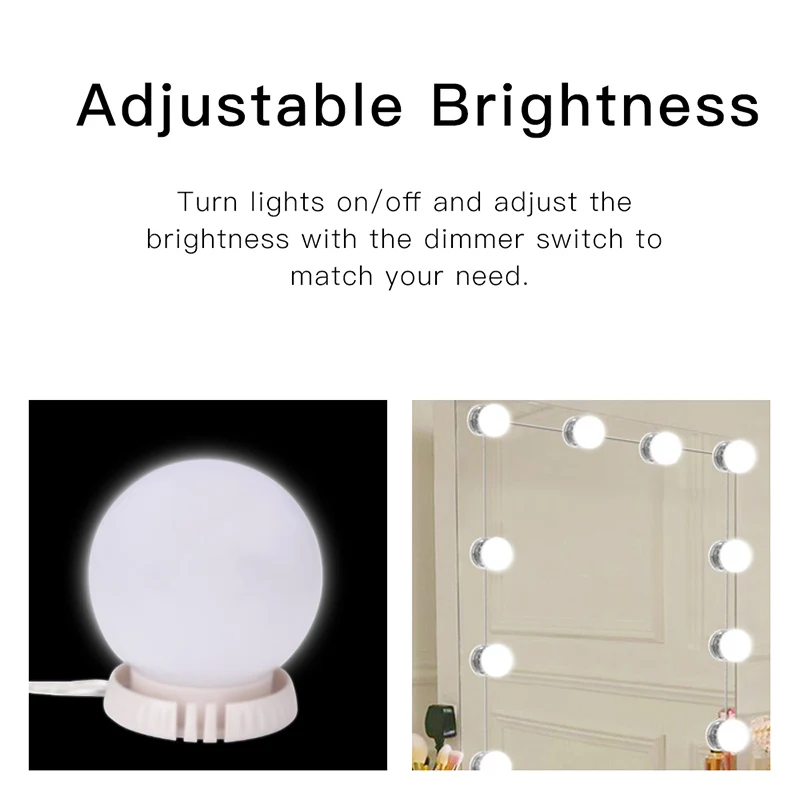 10pcs Makeup Mirror Bulbs Vanity LED Light Bulbs USB Powered Mirror Light Makeup Vanity Lamp Adjustable Cosmetic Mirrors Light
