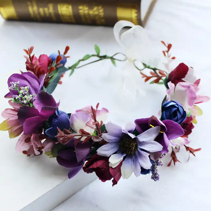 Women Lady Girl Purple Hair Accessories Headband Bohemia Flower