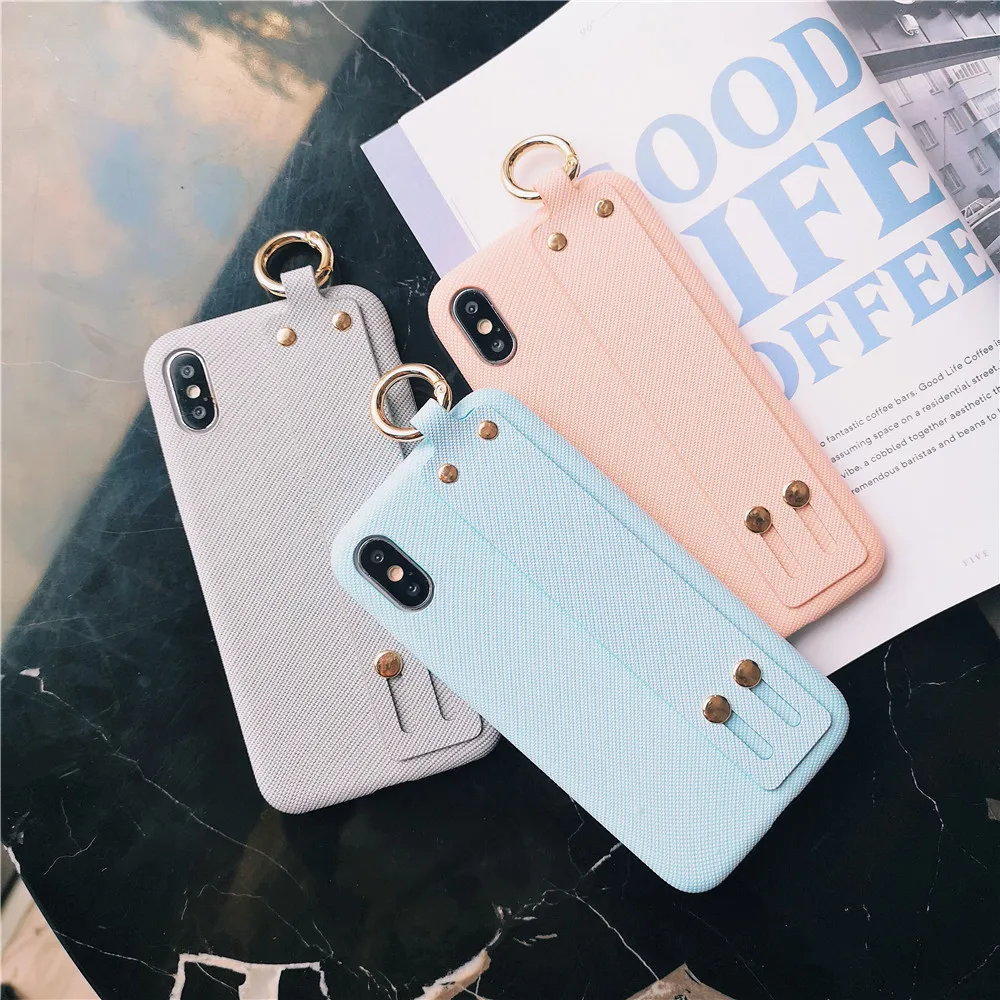 For Iphone XR Case Wrist Strap Fashion Candy Colors Phone Cases 7 Plus 6S 8 XS MAX Soft Leather Grain Cover Capa |