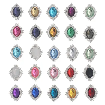 

25x32mm Rhinestone Buttons Decorative Silver Sequins Rhinestone Crafts Metal DIY Flatback Embellishment Crystal Botones 50pieces