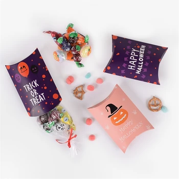 

50Pcs Trick Halloween Pillow Paper Box Candy Cartoon Balloon Pumpkin Cookies Gift Packing Bag Kids Favors Birthday Party Supplie