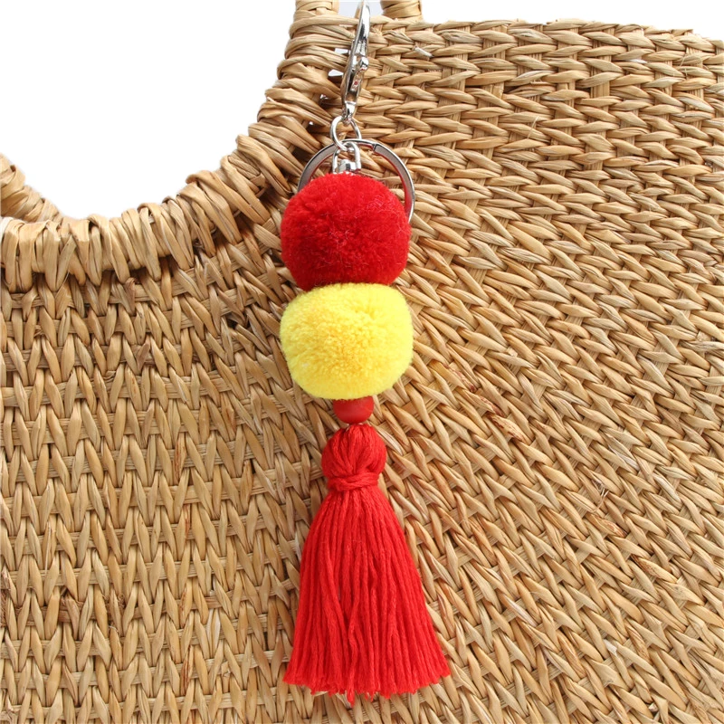 

1pc Dropshipping Multicolor Pompom Key Chains With Tassel Keyring Bag Hanging Gift For Women Boho Style
