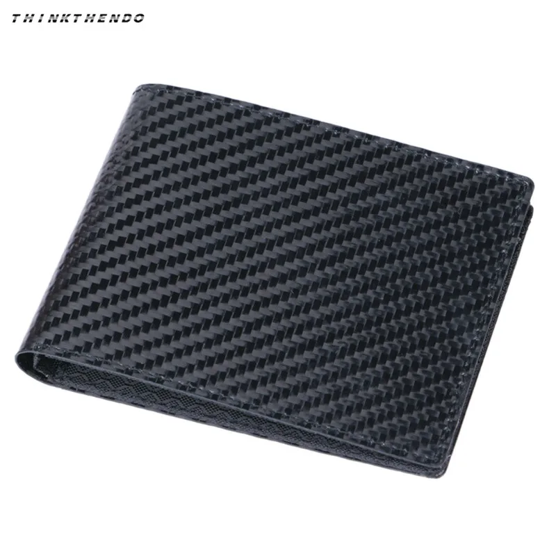 

THINKTHENDO Fashion Men's Bifold RFID Blocking Carbon Fiber Short Wallet Multifunction ID Card Case Holder Coin Money Purse New