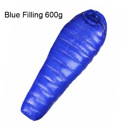 Белый гусиный пух спальный мешок Мумия сверхлегкий 3 сезона спальный мешок Открытый альпинизмом туристический зимний кемпинг спальные мешки - Цвет: Blue 600g filler