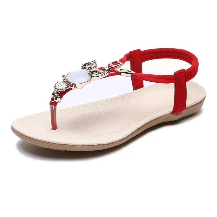 

Women Shoes Beaded Owl Slipper Flat Sandals Fashion Women Sandals Italian Euro T-strap Bohemia Sandalias Summer Flip Flops