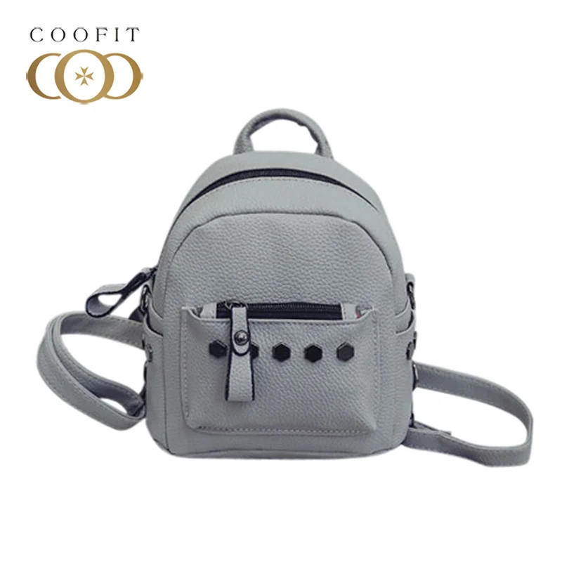 

Coofit Новые мини-сумки, Модный повседневный рюкзак для женщин, регулируемая сумка через плечо, рюкзак из искусственной кожи, простой дизайн рюкзака с заклепками