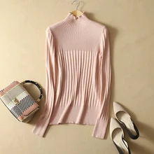 Autumn and winter new neutral simple cashmere sweater high collar vertical strip design ladies sweater large size warm top Autumn and winter new neutral simple cashmere sweater high collar vertical strip design ladies sweater large size warm top