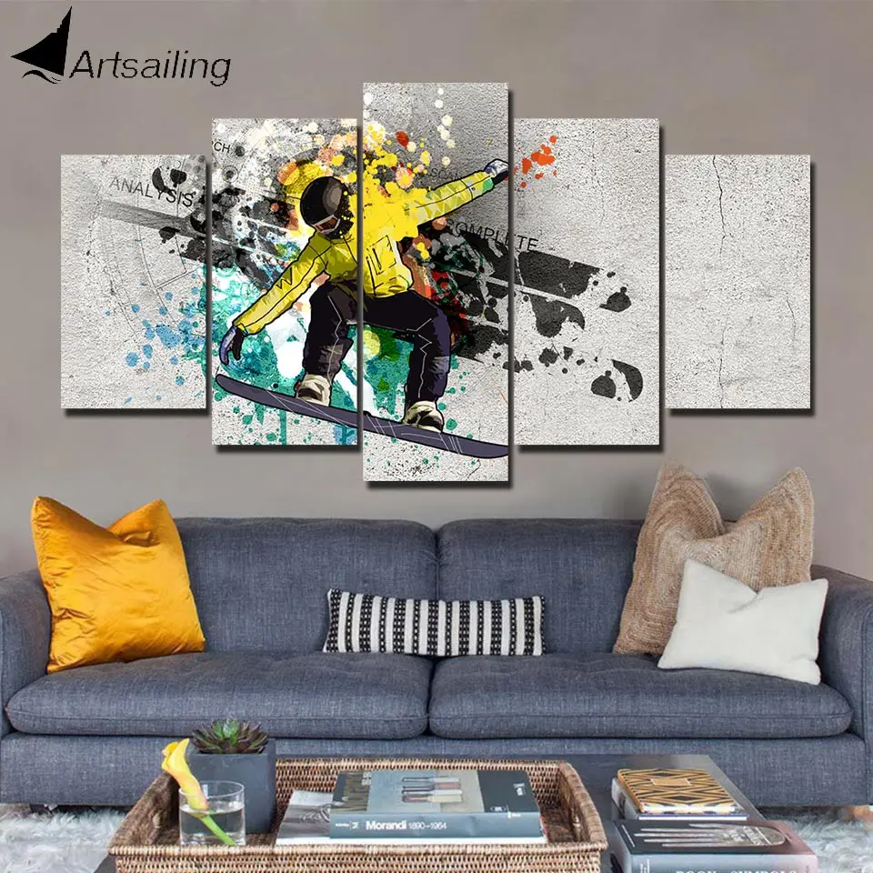 Us 5 99 40 Off Artsailing Hd Print 5 Piece Canvas Art Cool Ski Sports Home Decoration Accessories Wall Picture For Bedroom Poster Pc 8011 In