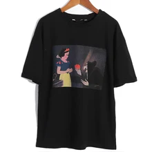 Hchenli бренд Для женщин Белоснежка Напечатанная футболка модные высокое качество женский, черный Футболка Мода хлопок Повседневное Топ и футболка