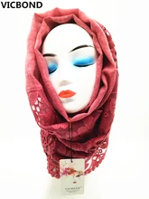 

VICBOND Hot pure color double ended pierced flower cotton scarf shawl of feminine Muslim scarf fashionable soft 10 pcs/ lot