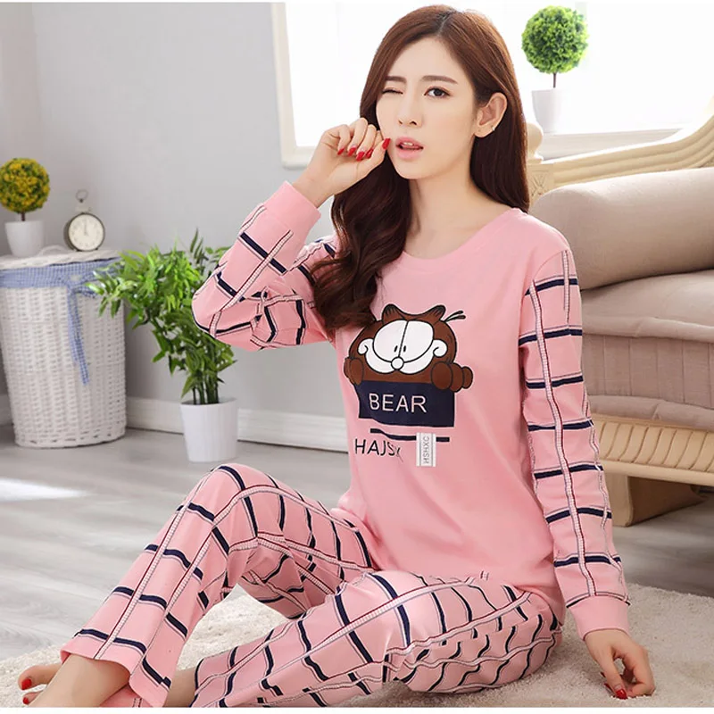 

High Quality Cotton Pijama Women Pajamas Set Household Clothing Set Pyjamas Ladies Pijama Cute Sleepwear Girl Long Sleeved 2019