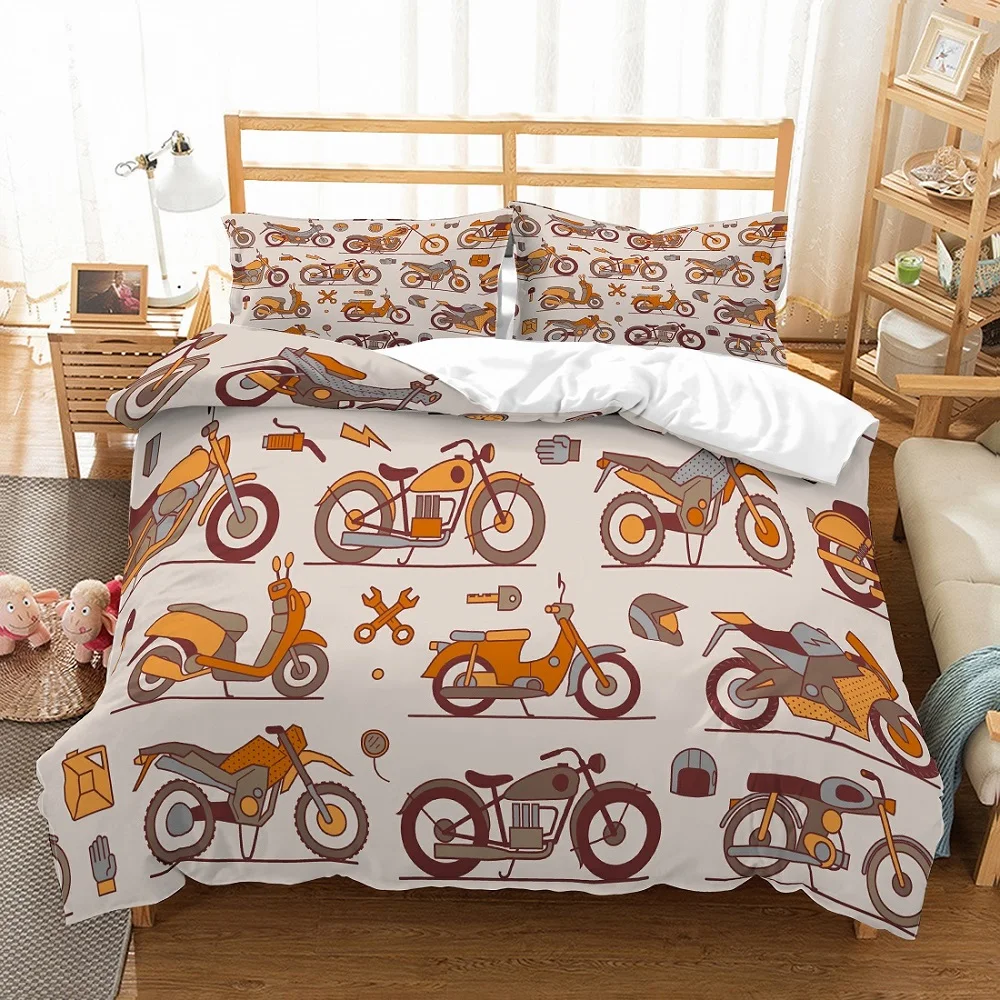 

Adults Home Motor Bedding Set Microfiber Various Motorcycles Bedspread Printed 3 Pieces Gray Duvet Cover Set with 2 Pillow Sham