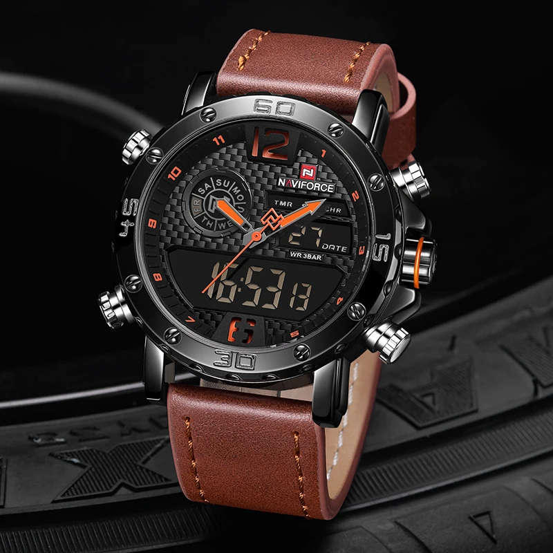 Mens Watches To Luxury Brand Men Leather Sports Watches NAVIFORCE Men's Quartz LED Digital Clock Waterproof Military Wrist Watch 5