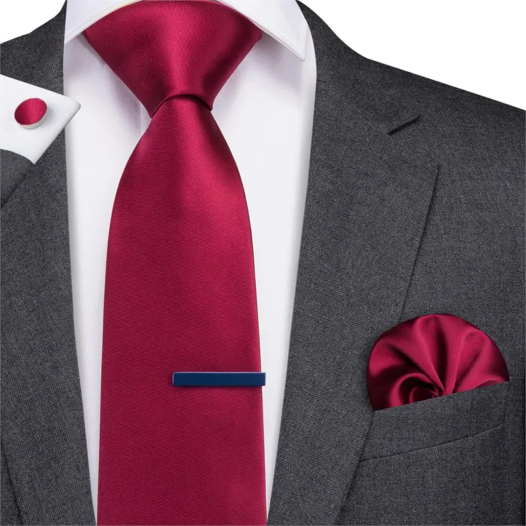 

Hi-Tie 100% Silk Colorful Lavalier Hanky Cufflinks Set Men's Tie 12 Styles Woven Solid Red Tie For Men Peach Wedding Gravata