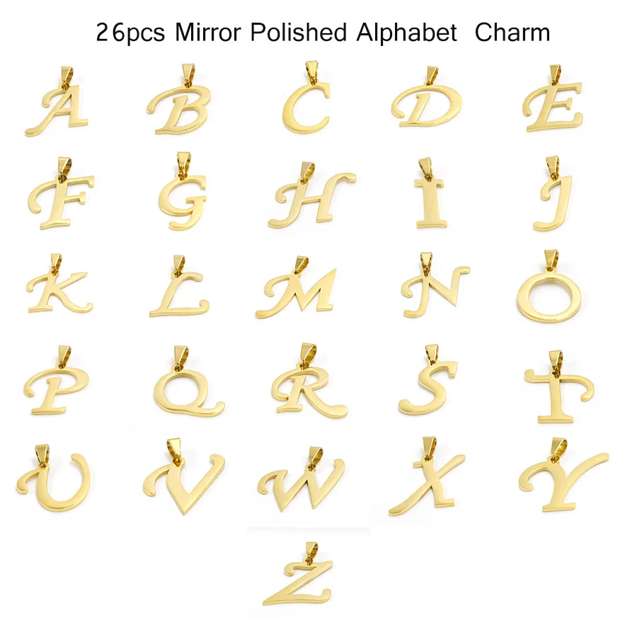 

Fnixtar Gold Color Mirror Polish Stainless Steel 26 Initials Alphabet Charm A-Z Letter Charm DIY Jewelry 1.5*30mm 26Piece/lot