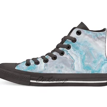 Роскошное Русалка Синий Агат мрамор Geode драгоценный камень Повседневная Высокая холщовая обувь кеды для Прямая