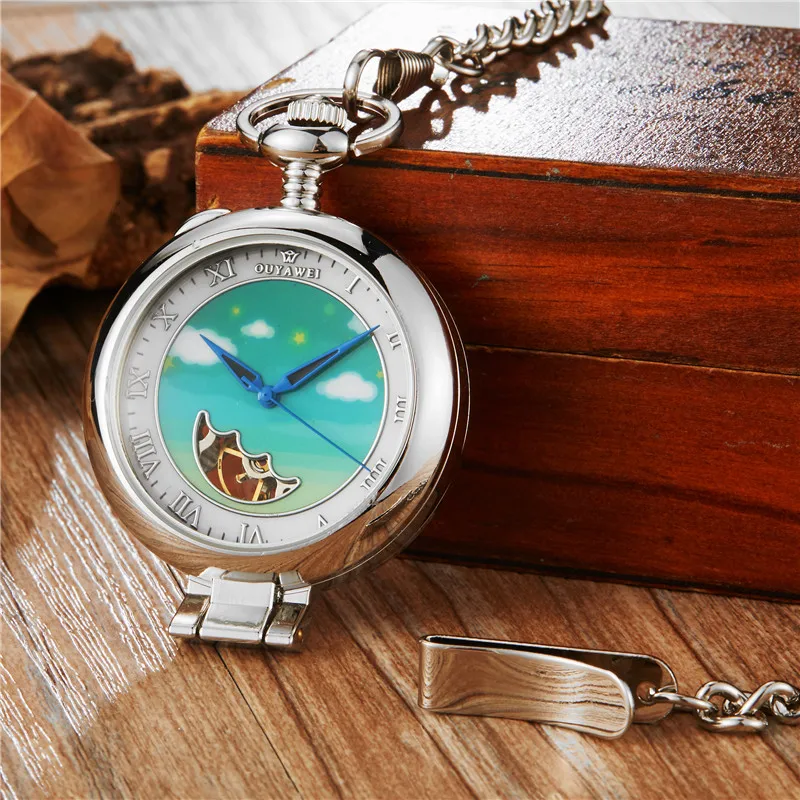 Bule Sky Механические карманные часы стимпанк Рука обмотки Скелет Механические Fob часы для мужчин для женщин подарок
