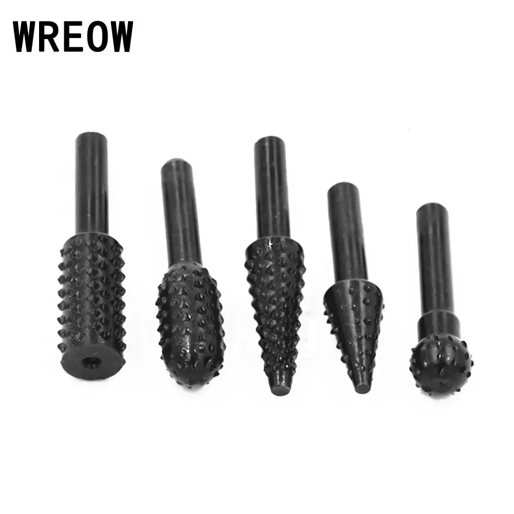  WREOW 5pcs/set 6mm HSS Rasp Chisel Shaped Rotating Embossed Grinding Head Power Tools Woodworking S