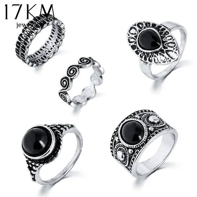 5 PCS Vintage Ring Sets Antique Alloy Nature Blue Stone Midi finger Rings for Women Steampunk Turkish Ring Anillos Dropship