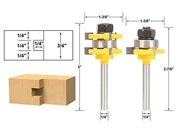 

2Pcs Tongue and Groove Router Bit, Grooving Router Bit, 3 Teeth T Shape, 1/4 Shank Wood Milling Saw Cutter New Woodworking Tools