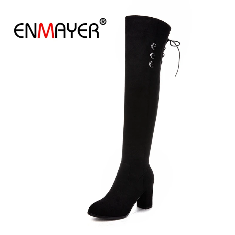 

ENMAYER Woman Over The Knee High boots Women Shoes Winter Boots Zip Boots for Women Thigh high booty Flock Fashion Boots CR1373