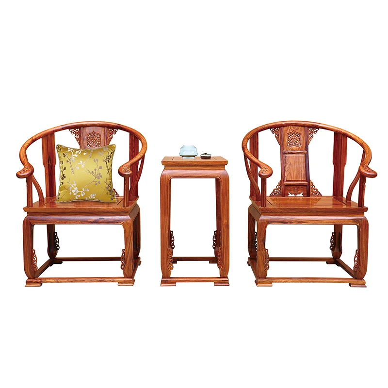 

3 Pcs /Set Solid Wood Palace Chair Living Room Chair A High Tea Table 2 Wooden Chairs Antique Hedgehog Rosewood Home Furniture