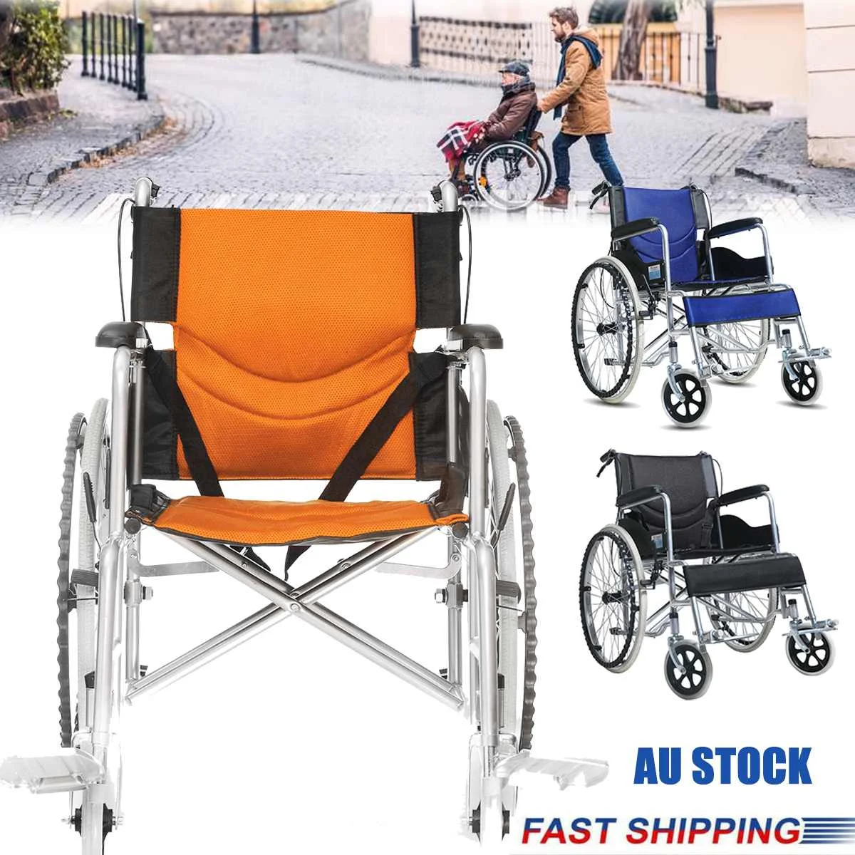 

3 Color 93*95*27cm 24'' Aluminum Transport Portable Foldable Lightweight Medical Wheelchair Mobility Aid