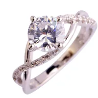 lingmei Wedding Jewelry Party Gift Rings for Women Exquisite Round Cut White Topaz 925 Silver Ring Size 6 7 8 9 10 Wholesale